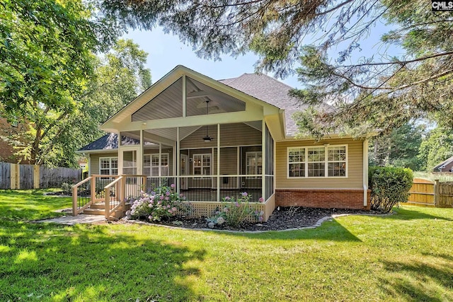 305 W Ashford Way, Irmo, SC 29063 - rear view of house featuring a ceiling fan, a shingled roof, a sunroom, and a fenced backyard