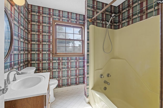 242 Arrow Shores Rd, Chapin, SC 29036 - full bathroom with wallpapered walls, vanity, washtub / shower combination, and tile patterned flooring