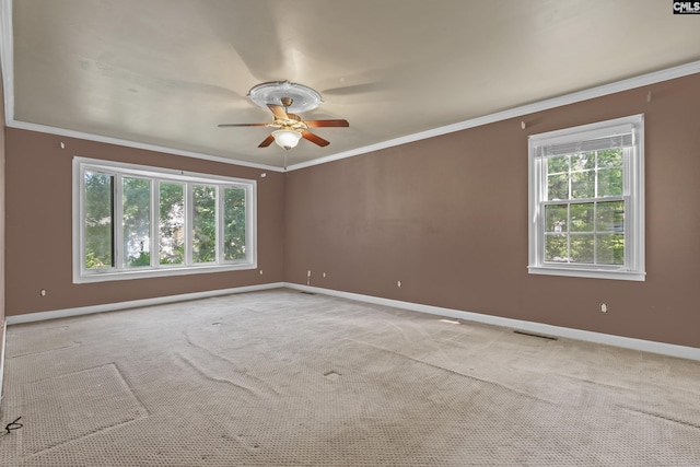 242 Arrow Shores Rd, Chapin, SC 29036 - unfurnished room featuring plenty of natural light, ceiling fan, ornamental molding, and carpet flooring