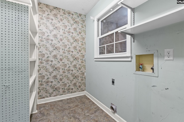242 Arrow Shores Rd, Chapin, SC 29036 - washroom with hookup for an electric dryer, wallpapered walls, washer hookup, and a textured ceiling