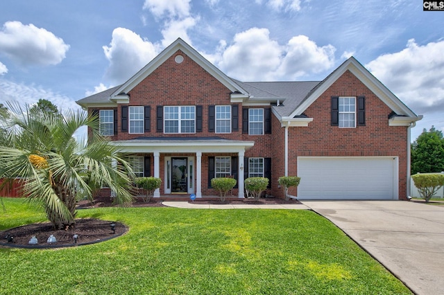 7 Chickasaw Cir, Columbia, SC 29229 - view of front of house with concrete driveway, a garage, brick siding, and a front yard