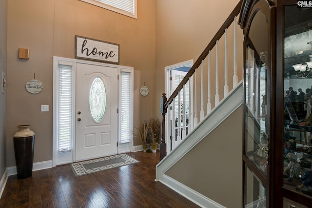 7 Chickasaw Cir, Columbia, SC 29229 - foyer entrance with stairs, wood-type flooring, and a towering ceiling