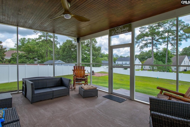 7 Chickasaw Cir, Columbia, SC 29229 - sunroom / solarium with ceiling fan, a water view, and an outdoor living space