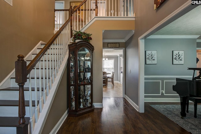 7 Chickasaw Cir, Columbia, SC 29229 - entrance foyer featuring wood finished floors, stairs, crown molding, and a high ceiling