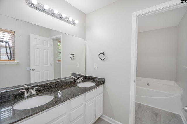 233 Eagle Pointe Dr, Chapin, SC 29036 - bathroom featuring double vanity, wood finished floors, and a bath