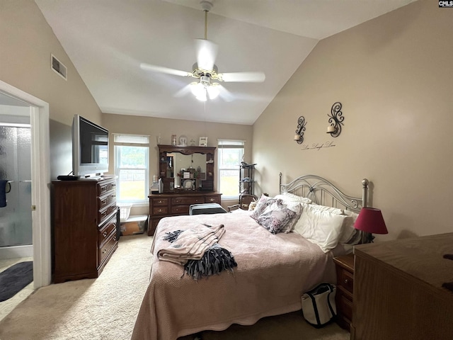 213 Rice Hill Ct, Lexington, SC 29072 - bedroom with vaulted ceiling, multiple windows, light colored carpet, and a ceiling fan