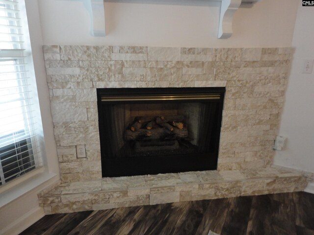 3909 E Peach Rd, Ridgeway, SC 29130 - detailed view of a fireplace with raised hearth and wood finished floors