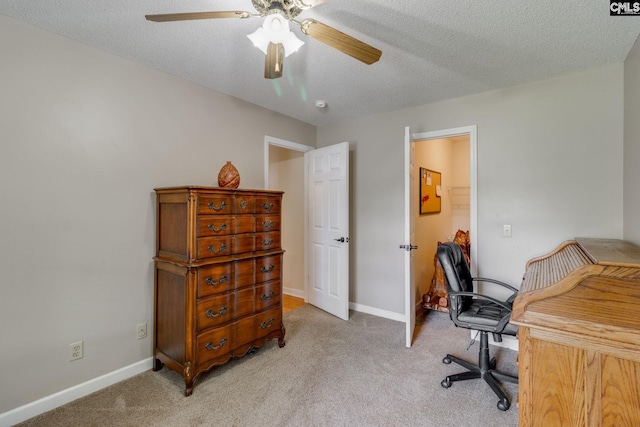 1162 Whippoorwill Rd, Camden, SC 29020 - office area featuring light colored carpet, a ceiling fan, and a textured ceiling