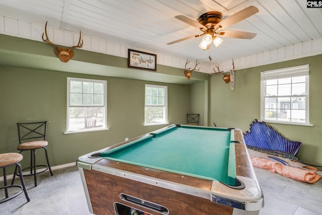 1162 Whippoorwill Rd, Camden, SC 29020 - rec room featuring tile patterned floors, pool table, ceiling fan, and wooden ceiling