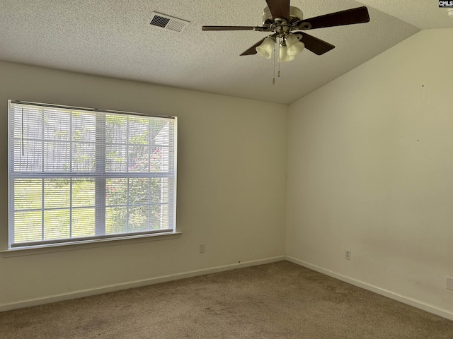 206 Windsor Village Dr, Columbia, SC 29223 - spare room with plenty of natural light, carpet, a ceiling fan, vaulted ceiling, and a textured ceiling