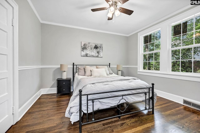 2625 Harrison Rd, Columbia, SC 29204 - bedroom featuring crown molding, wood finished floors, and a ceiling fan