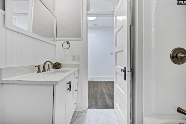 2625 Harrison Rd, Columbia, SC 29204 - bathroom featuring vanity and marble look tiles