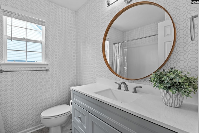 2 Alverston Ct, Irmo, SC 29063 - full bath featuring vanity, curtained shower, and wallpapered walls