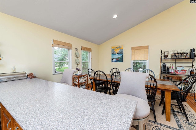 1326 Cedar Cove Rd, Camden, SC 29020 - dining space featuring vaulted ceiling, light wood-style floors, and recessed lighting
