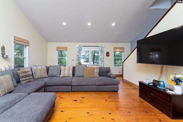 1326 Cedar Cove Rd, Camden, SC 29020 - living area with recessed lighting, light wood-type flooring, and high vaulted ceiling