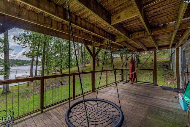 1326 Cedar Cove Rd, Camden, SC 29020 - wooden deck featuring a water view and a yard