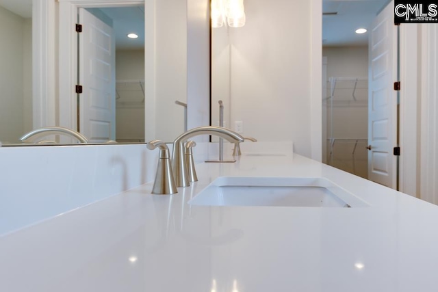 196 Osprey Pointe Ln, Prosperity, SC 29127 - bathroom view of double vanity, recessed lighting, and a spacious closet