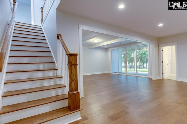 196 Osprey Pointe Ln, Prosperity, SC 29127 - staircase with wood finished floors and recessed lighting