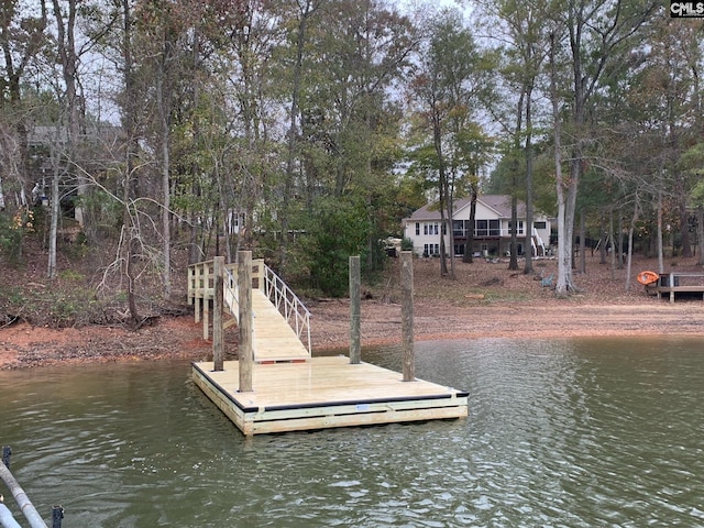 196 Osprey Pointe Ln, Prosperity, SC 29127 - dock with a water view, view of scattered trees, and stairs