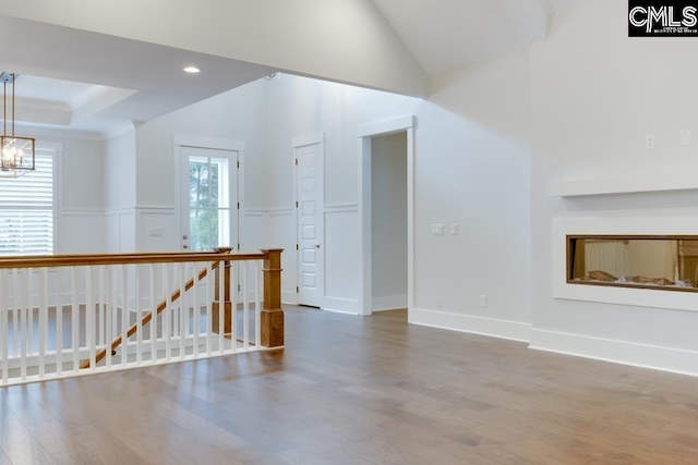 196 Osprey Pointe Ln, Prosperity, SC 29127 - interior space with wood finished floors, a chandelier, recessed lighting, and high vaulted ceiling