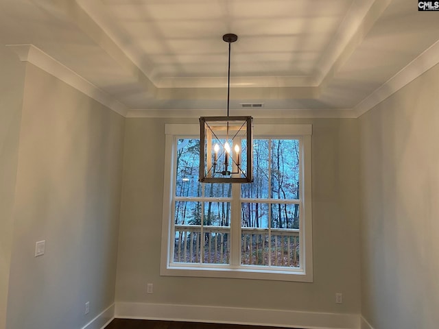 196 Osprey Pointe Ln, Prosperity, SC 29127 - unfurnished dining area featuring a tray ceiling and a chandelier