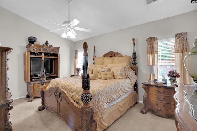 201 Summit Ridge Cir, Columbia, SC 29229 - bedroom with light colored carpet, multiple windows, lofted ceiling, and ceiling fan
