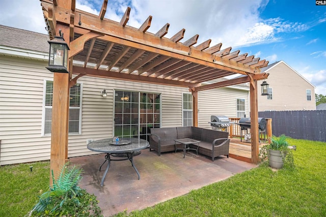201 Summit Ridge Cir, Columbia, SC 29229 - view of patio / terrace with an outdoor living space, a wooden deck, a pergola, and a grill