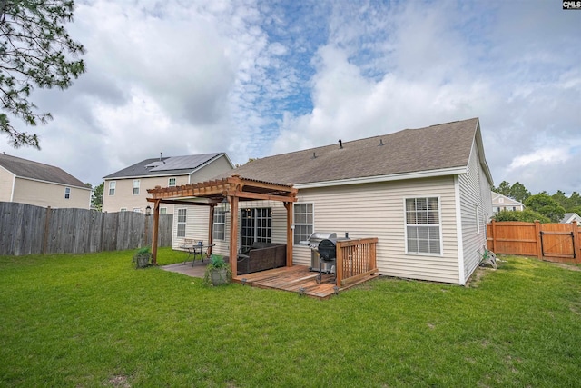 201 Summit Ridge Cir, Columbia, SC 29229 - back of property featuring a pergola, a fenced backyard, a patio area, and roof with shingles