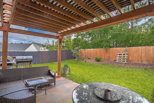 201 Summit Ridge Cir, Columbia, SC 29229 - fenced backyard featuring a patio, a pergola, and grilling area