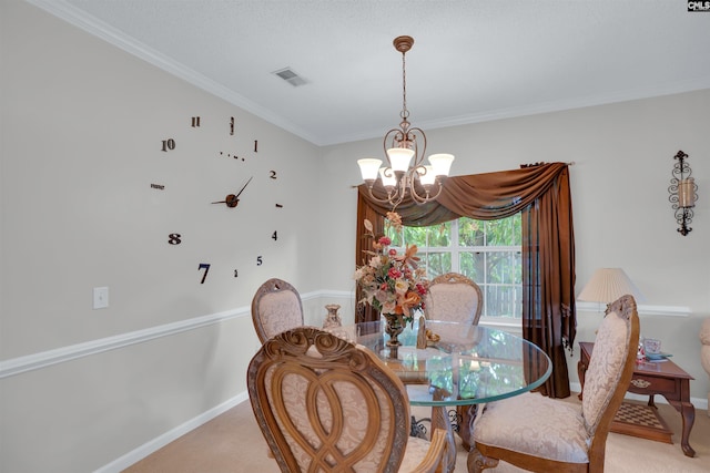 201 Summit Ridge Cir, Columbia, SC 29229 - dining space with a chandelier, light colored carpet, and crown molding