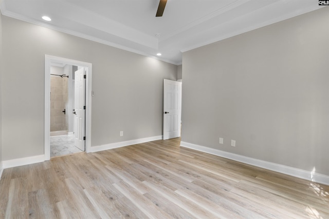 232 Burbank St, Columbia, SC 29210 - spare room with crown molding, a ceiling fan, light wood-style floors, recessed lighting, and a raised ceiling
