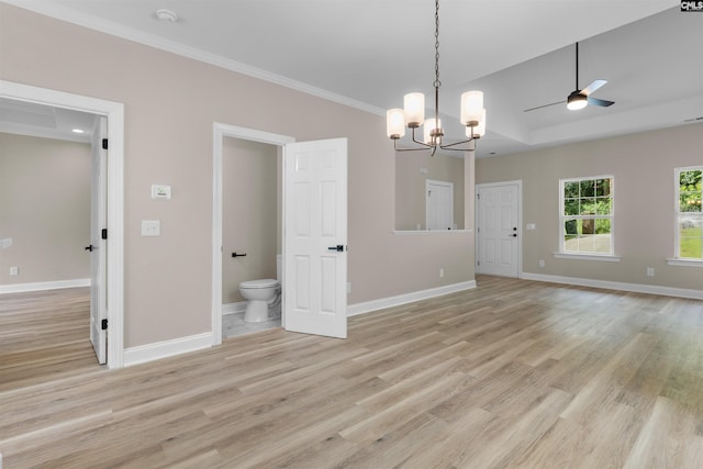 232 Burbank St, Columbia, SC 29210 - unfurnished room featuring light wood-style flooring, ceiling fan, a chandelier, and ornamental molding