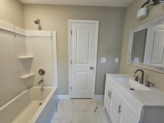 2101 Durham Dr, West Columbia, SC 29170 - full bathroom with marble look tile flooring, vanity, and shower / bath combination