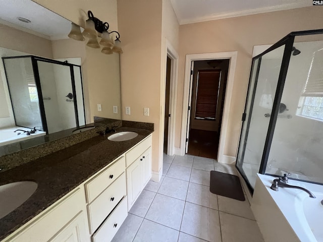 218 Scarborough Way, Lexington, SC 29072 - full bathroom featuring a stall shower, a garden tub, double vanity, and tile patterned flooring