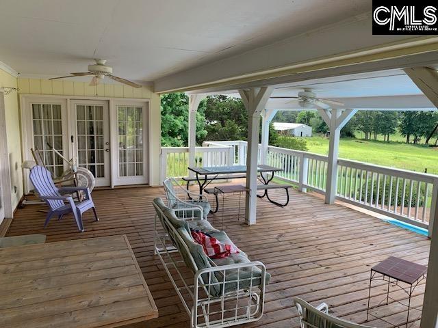 223 Cammack Rd, Winnsboro, SC 29180 - wooden terrace featuring a ceiling fan and french doors