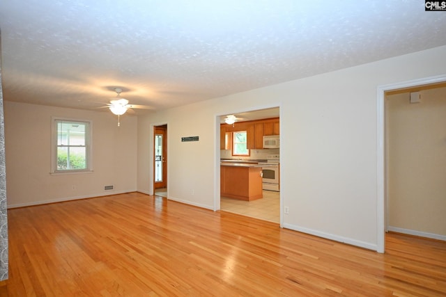 1120 Garden Ave, Cayce, SC 29033 - unfurnished living room featuring ceiling fan, light wood-style flooring, and a textured ceiling