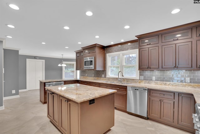 2432 Bermuda Hills Rd, Columbia, SC 29223 - kitchen with appliances with stainless steel finishes, a peninsula, tasteful backsplash, ornamental molding, and glass insert cabinets