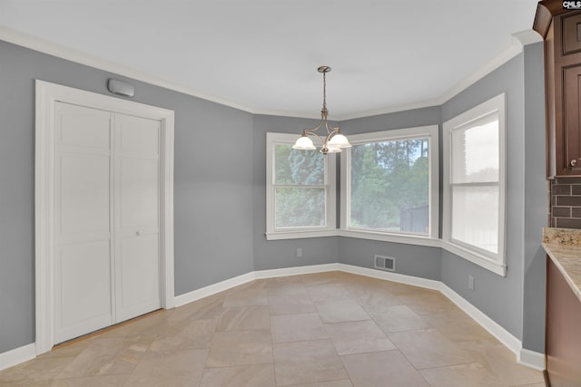 2432 Bermuda Hills Rd, Columbia, SC 29223 - unfurnished dining area with a chandelier and crown molding