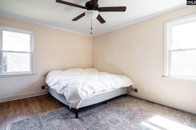 289 King Charles Rd, Columbia, SC 29209 - bedroom featuring ornamental molding, wood finished floors, and a ceiling fan