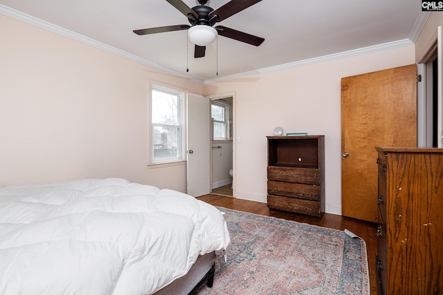 289 King Charles Rd, Columbia, SC 29209 - bedroom with crown molding, wood finished floors, and a ceiling fan