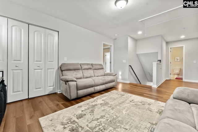 34 Riesling Ct, Lugoff, SC 29078 - living area with attic access, wood finished floors, and recessed lighting