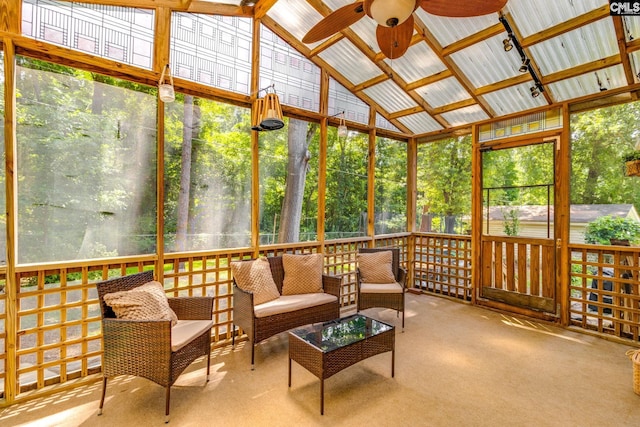 330 Grantham Rd, Irmo, SC 29063 - sunroom featuring ceiling fan, vaulted ceiling, and an outdoor living space