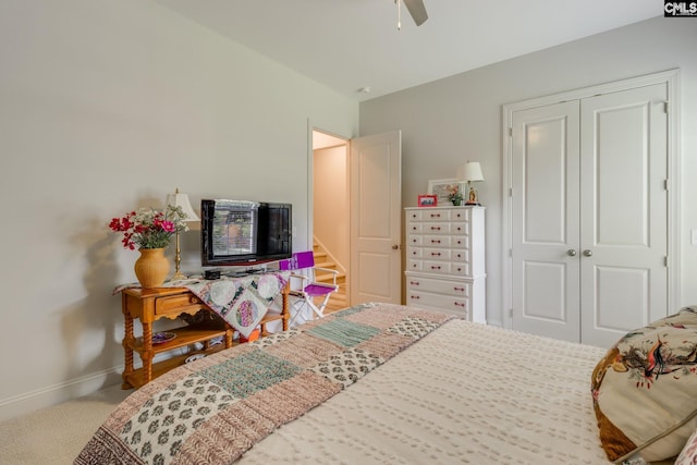 6150 Crabtree Rd, Columbia, SC 29206 - bedroom with carpet floors, a closet, and a ceiling fan