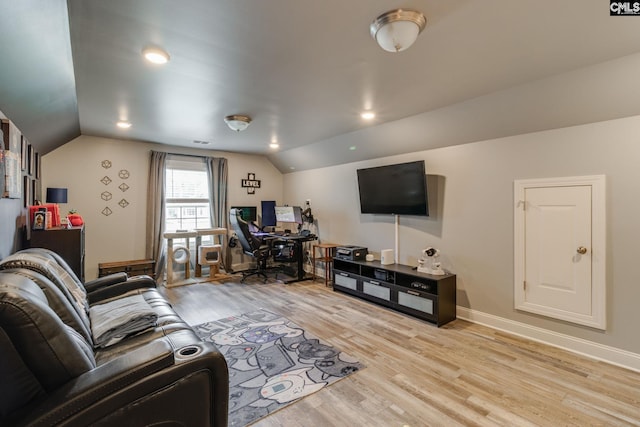 6150 Crabtree Rd, Columbia, SC 29206 - living area featuring lofted ceiling, light wood-type flooring, and an office area