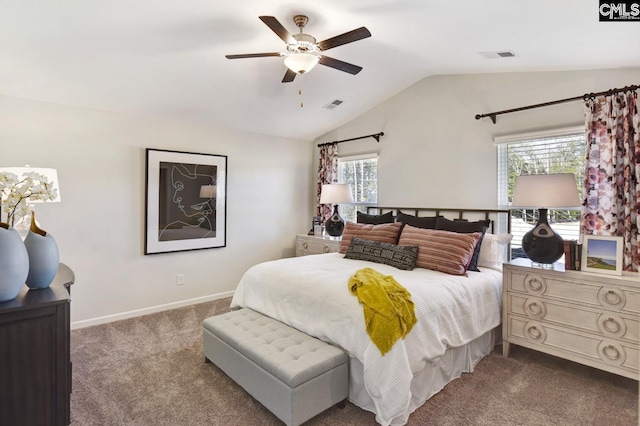 15 Ozark Dr, Columbia, SC 29223 - bedroom with dark colored carpet, vaulted ceiling, and ceiling fan