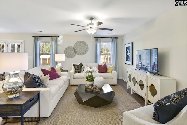 15 Ozark Dr, Columbia, SC 29223 - living room featuring ceiling fan and wood finished floors