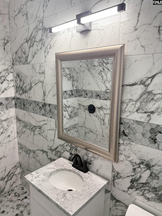 1341 Sanford Rd, Columbia, SC 29206 - bathroom with vanity and tile walls