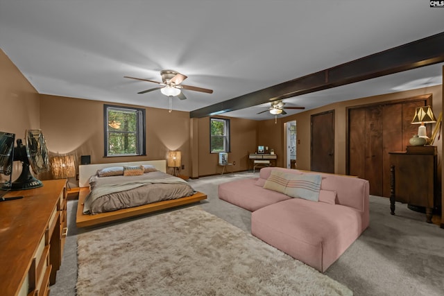 110 Summerlea Dr, Columbia, SC 29203 - bedroom with light colored carpet, ceiling fan, and multiple closets