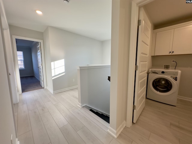 15 Runelle Ln, Columbia, SC 29229 - laundry room with washer / clothes dryer, cabinet space, light wood-style flooring, and recessed lighting