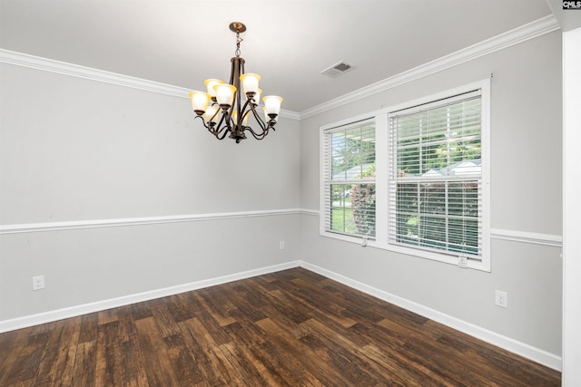 331 Aberlour Dr, Sumter, SC 29154 - spare room with a chandelier, dark wood-type flooring, and ornamental molding